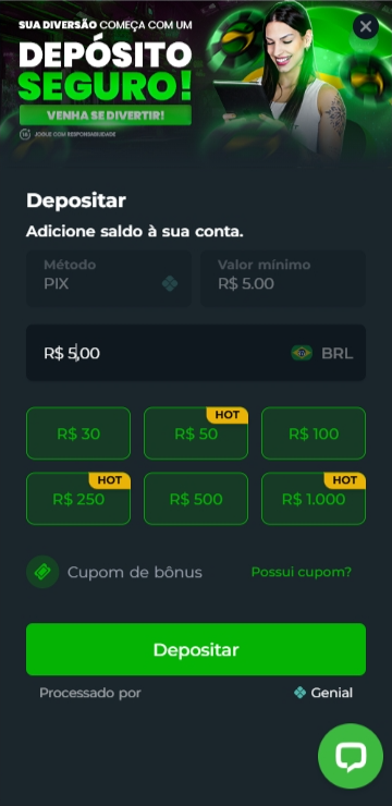 Depósito de 5 reais na Br4Bet