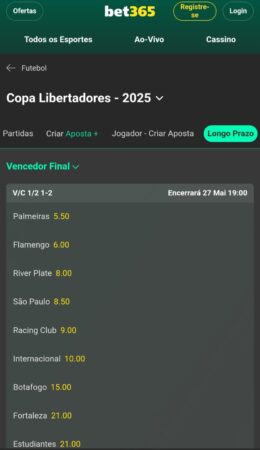 bet365 com cotações a longo prazo para a Copa Libertadores da América