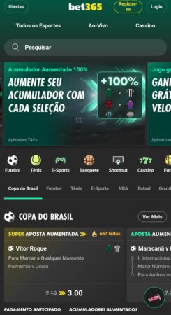 bet365 apresentando opções de apostas esportivas e também um botão exclusivo para acessar o Aviator