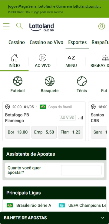 Interface responsiva do site da Lottoland exibida no navegador Edge, destacando usabilidade em dispositivos móveis