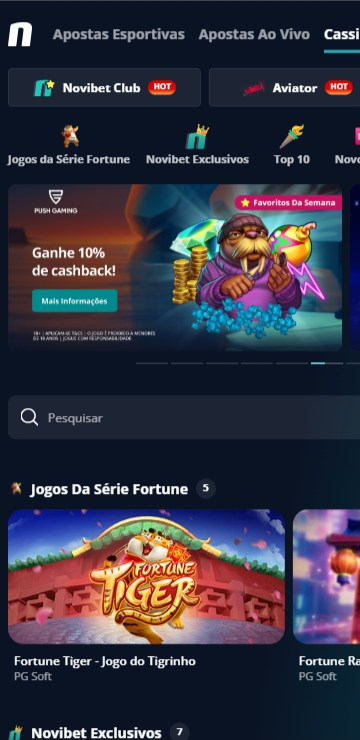 Página de apostas em cassino do website da Novibet