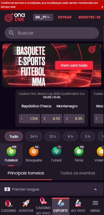 Página de esportes da bet Onabet com apostas pré-jogo de futebol
