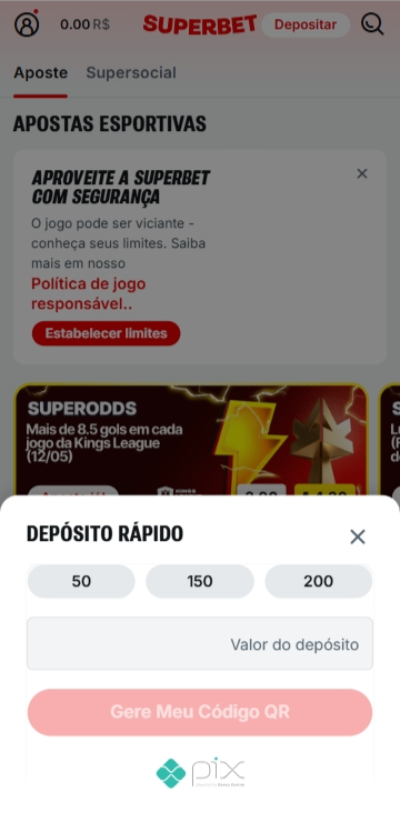 página de depósito rápido da Superbet Brasil