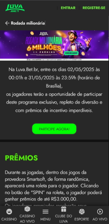 Promoção de Rodada Milionária na Luva.Bet com 6 milhões de reais em prêmios