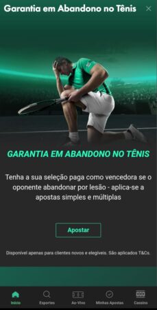 Casa de apostas bet365 com a promoção garantia em abandono no tênis