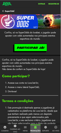 Promoção SuperOdds da Luva.Bet com odds aumentadas nos principais eventos esportivos e instruções para participação