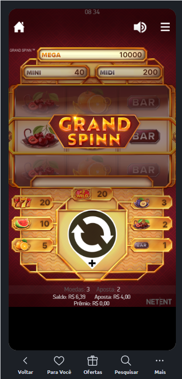 Slot Grand Spinn com símbolos clássicos, como cerejas, chicletes