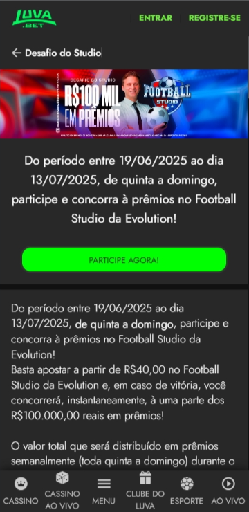 Torneio Football Studio com R$100 mil em prêmios na Luva.bet
