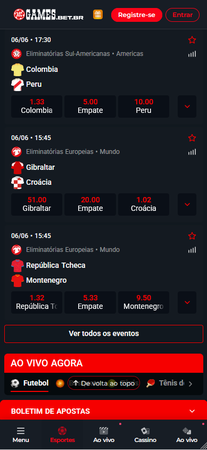 Aplicativo da McGames com mercados para as principais competições de futebol internacionais.