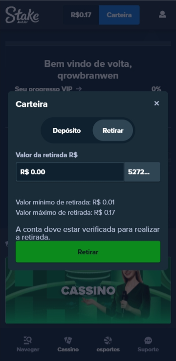 Saque na Stake com o Pix a partir de R$0,01