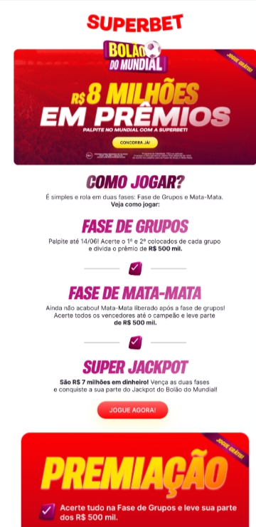 Bolão Superbet com R$8 milhões em prêmio na Superbet