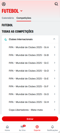 Lista de grupos do Mundial de Clubes 2025 na Superbet em destaque na seção de competições de futebol.