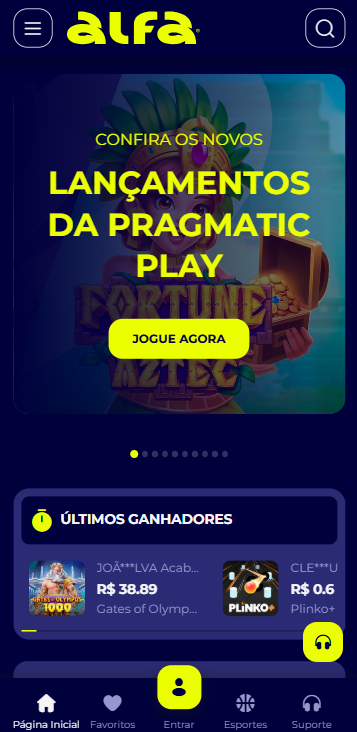 Cassino Alfabet com destaque para os lançamentos da Pragmatic Play