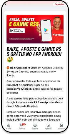 Aposta grátis de R$5 para quem baixar o Superbet App na Google Play Store