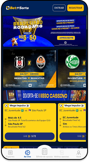 Tela de apostas esportivas da Bet dá Sorte com destaque para combos promocionais e jogos da Copa Libertadores como EC Bahia vs Internacional.