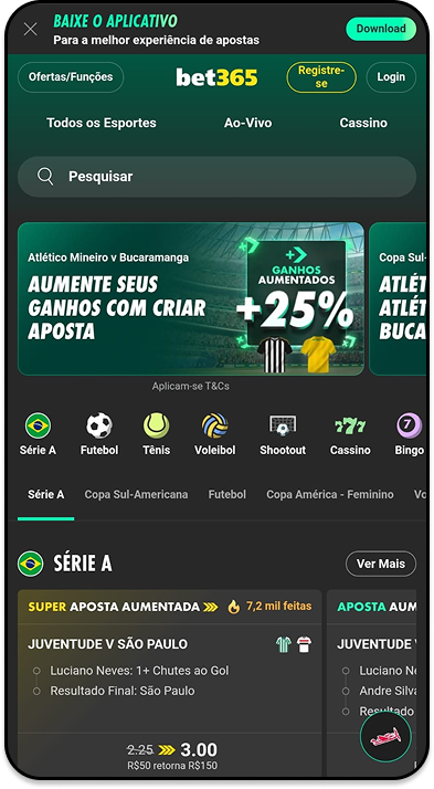 bet365 apresentando odds para a final da Europa League e para a Copa do Brasil