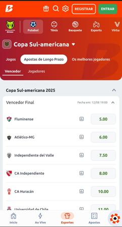 Odds para vencedor final da Copa Sul-Americana 2025 na Betano com Fluminense como favorito