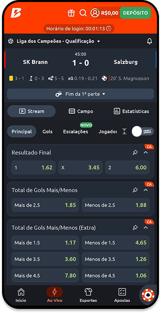 Aplicativo Betano com apostas ao vivo na Liga dos Campeões