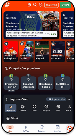 Tela de apostas esportivas da Betano destacando o Brasileirão Série A de 2025 com odds para Flamengo, Bragantino x Botafogo-RJ e Juventude x Ceará
