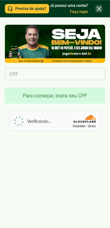 página de cadastro com campo para CPF e verificação do Cloudflare