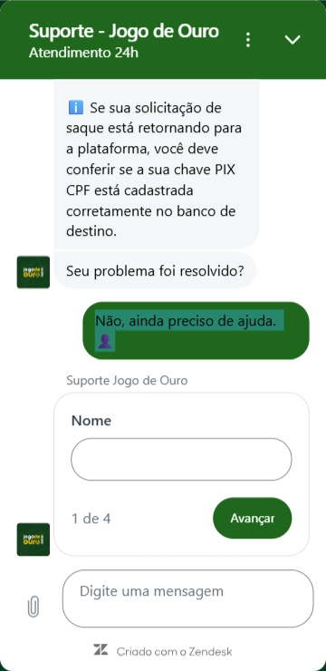 Chat ao vivo com resposta do chatbot e formulário para entrar em contato com os agentes