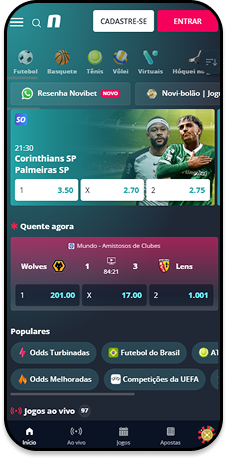 página de esportes do site mobile da Novibet