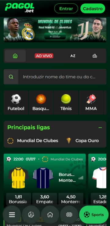 Página de esportes da Pagolbet  com odds para o Mundial de Clubes