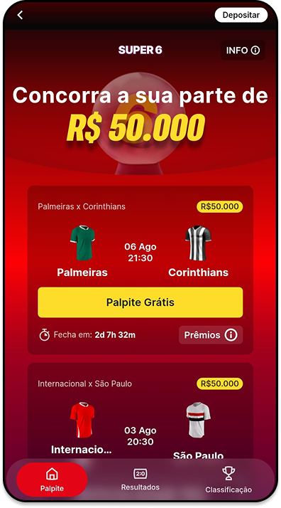 Promoção Super6 da Superbet com prêmio de R$50.000