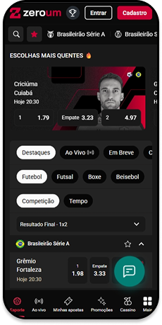 Aplicativo da Zeroum com apostas em torneios como Brasileirão e Champions League