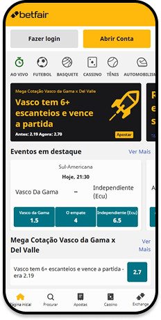 Imagem da versão móvel da Betfair