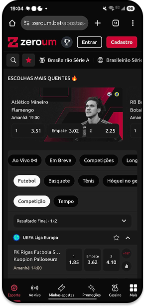 Plataforma legalizada Zero Um com odds para o Brasileirão