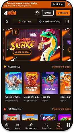 Cassino 4Win com diversas promoções oferecendo cashback