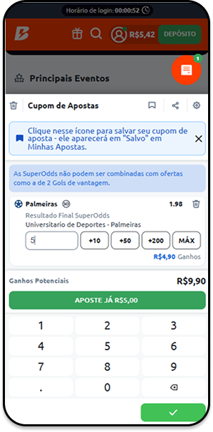 Palpite em Universidade de Deportes x Palmeiras no cupom de apostas da Betano