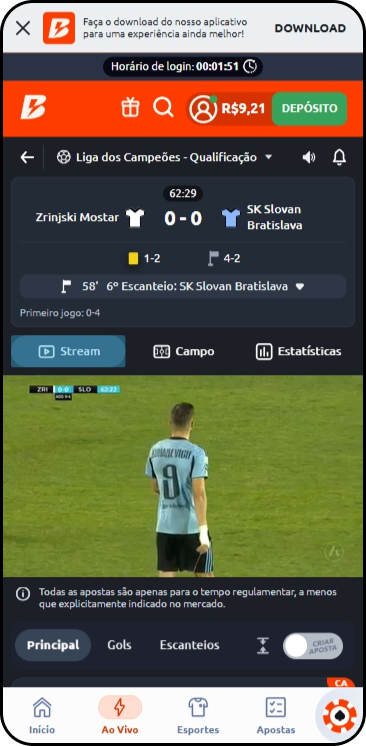 Página de streaming em tempo real