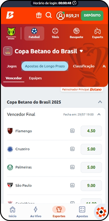 Betano odds copa do brasil