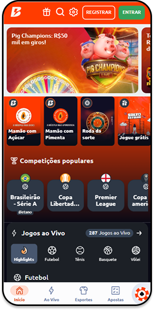 Seção de apostas esportivas da Betano com destaque para a série A do Brasileirão e Copa Libertadores