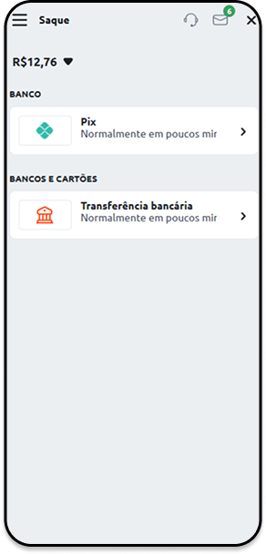 Página de retirada da Betano com saque sem taxa a partir de R$5