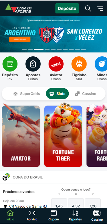 Página de esportes na Casa de apostas com banner destacando o campeonato argentino