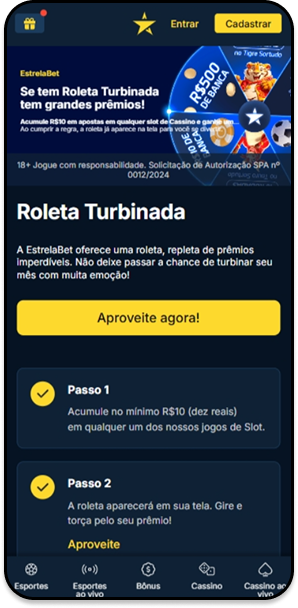 Roleta Turbinada da Estrela Bet com promoções de rodadas grátis, saldo na conta e freebets