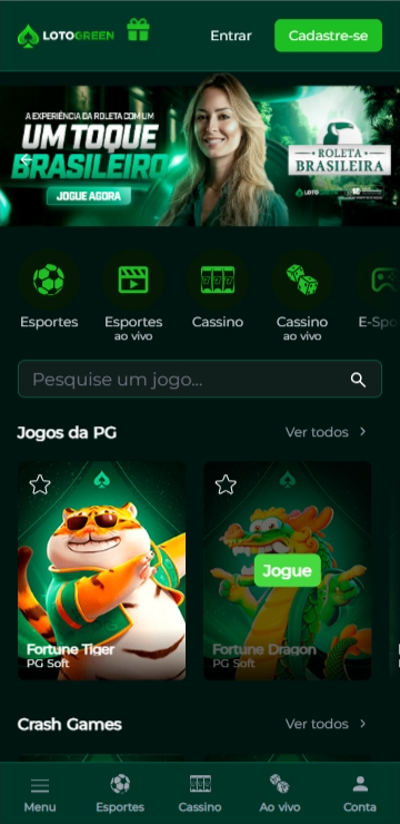 Cassino Lotogreen com destaque para o Fortune Tiger