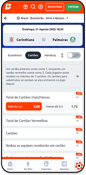 Mercados de cartões Corinthians x Palmeiras
