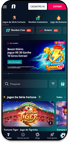 Cassino Novibet com boost diário de 10 giros extras para quem apostar no Thunder Coins XXL
