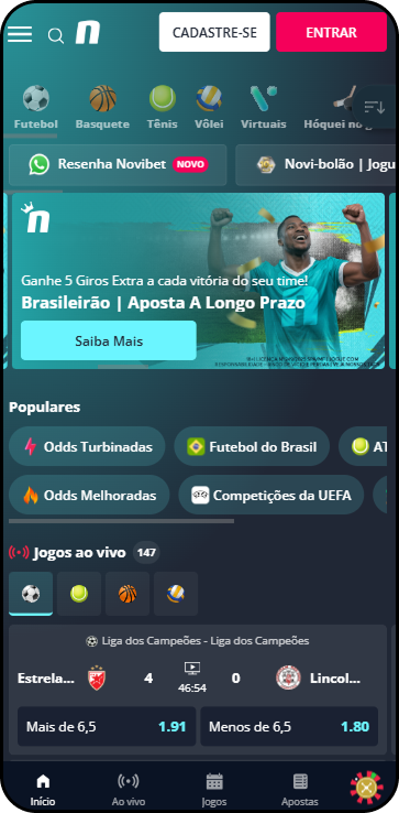 Página principal da Novibet