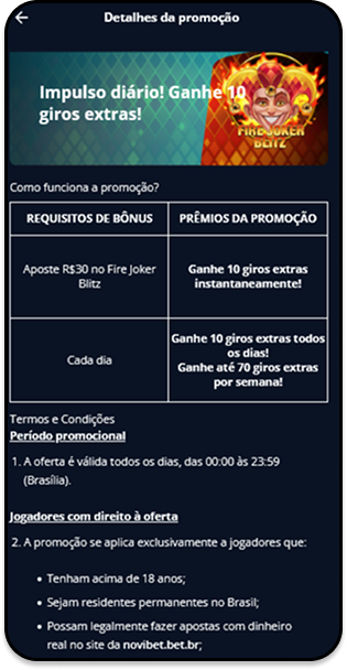Impulso diário na Novibet com 10 giros extras