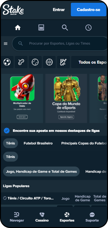 Página de esportes na Stake