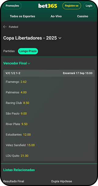 bet365 com cotações a longo prazo para a Copa Libertadores da América