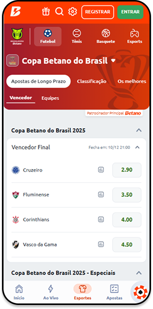 Odds de Vencedor Final da Copa do Brasil com favoritismo para o Cruzeiro