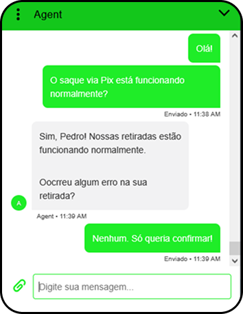 Chat ao vivo da bet que mais paga Casa de Apostas tirando dúvidas sobre saque via Pix