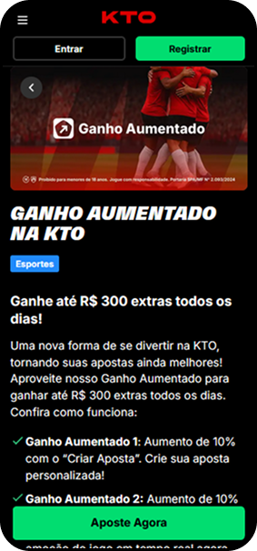 Promoção de Ganho Aumentado com o recurso Criar Aposta na KTO
