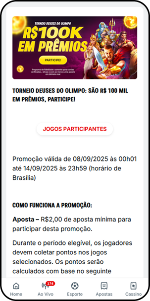 Torneio Deuses do Olimpo na Superbet com mais de 100 mil reais em prêmios